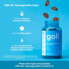 Goli Ashwagandha & Vitamin D Gummy - 60 Count - Mixed Berry, KSM-66, Vegan, Plant Based, Non-GMO, Gluten-Free & Gelatin Free Relax. Restore. Unwind.