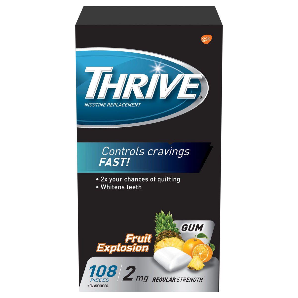 Thrive Nicotine Replacement Gum, 2mg Regular Strength, Fruit, 108 Count