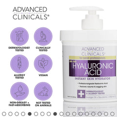 Advanced Clinicals Hyaluronic Acid Cream Moisturizer Skin Care Lotion For Face, Body, & Hands. Instant Hydration Anti Aging Skin Firming Lotion For Crepey Skin, Wrinkles, & Dry Skin, Large 16 Ounce