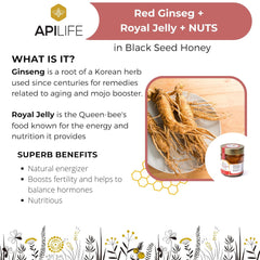 APILIFE - Red Ginseng + Royal Jelly + Blackseed Honey 6 x 250g