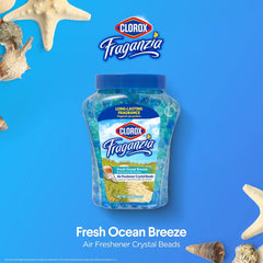 Clorox Fraganzia Air Freshener Crystal Beads Fresh Ocean Breeze 12oz | Long-Lasting Air Freshener Beads 12 Ounces | Easy to Use Vented Jar Air Scent Beads for Homes, Bathrooms, Closets, Car or Office