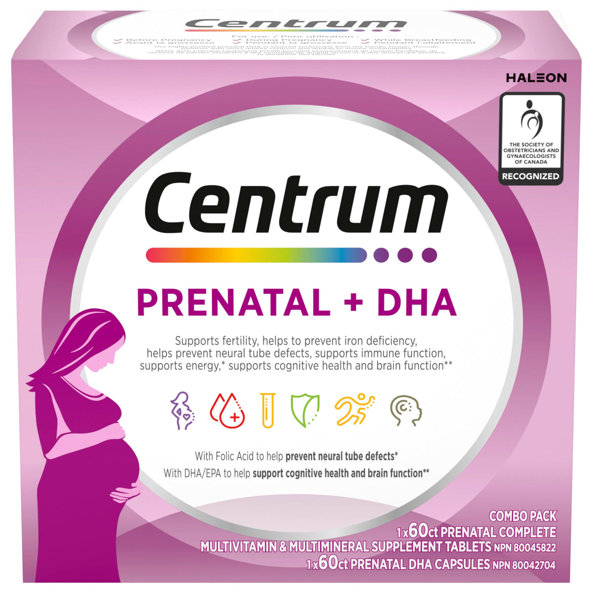 Centrum Prenatal Multivitamins/Minerals with Folic Acid and DHA Multivitamins Supplement with Omega 3, 60 Prenatal Tablets & 60 DHA Softgels (120 Total Count) (Packaging May Vary)