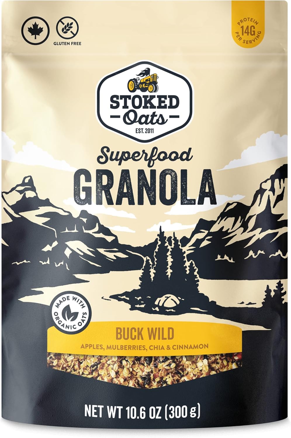 Stoked Oats Granola - High Protein, Less Sugar, Superfood Breakfast - Gluten Free, High Fibre, Non GMO 8 x 300g