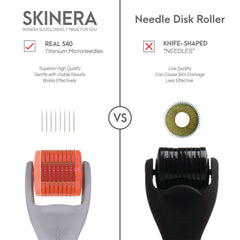 Skinera Derma Microneedling Roller (High End) - 0.5mm Titanium Needles - 540 Needles - For Men and Women - Beard Roller Face Roller (Matte Grey)