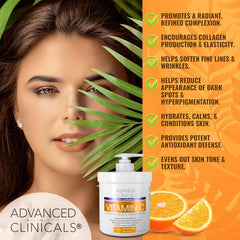 Advanced Clinicals Vitamin C Face & Body Cream Moisturizing Skin Care Lotion, Anti Aging Vitamin C Skincare Moisturizer For Body, Face, Age Spots, Wrinkles, & Sun Damaged Skin, Large 16 Oz Spa Size