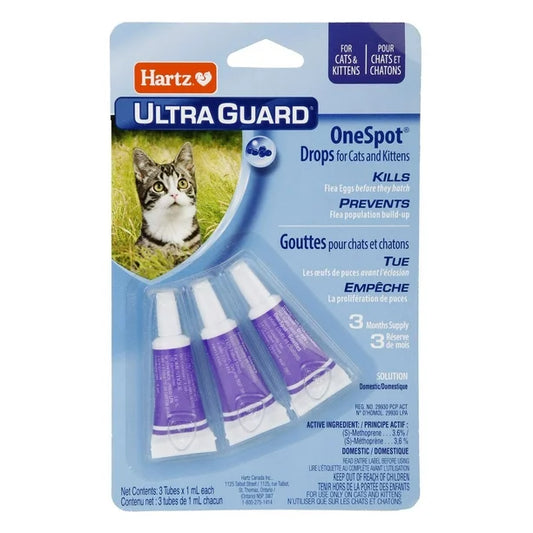 HARTZ ONESPOT DROPS FOR CATS - Kills Flea eggs