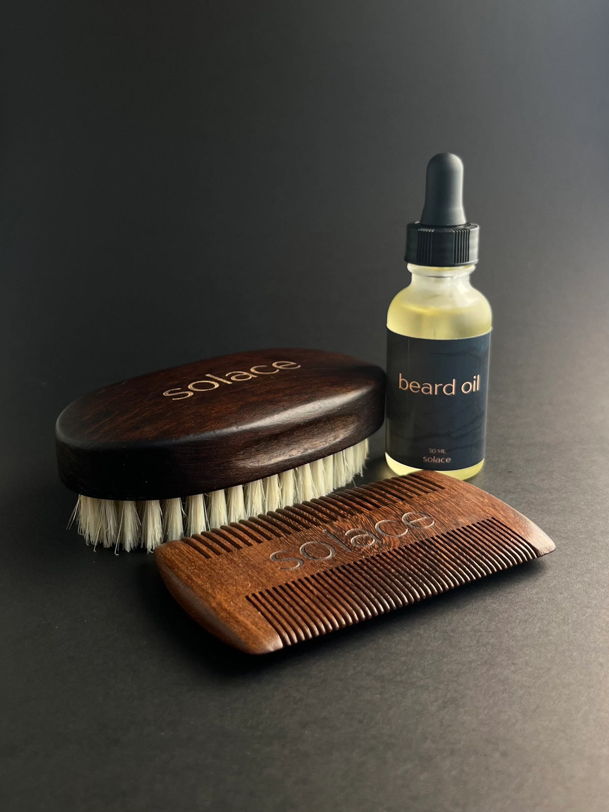 Solace Premium Beard Grooming Kit: Beard Brush, Beard Comb & Castor Beard Oil