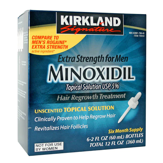 Kirkland Signature Hair Regrowth Treatment Extra Strength for Men, 5% Minoxidil Topical Solution, 2 fl. oz 6 pack (6 Month Supply)