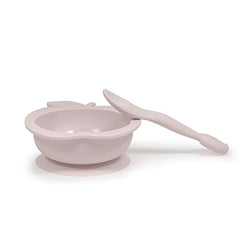 SILIBOWL + SPOON SET by Kushies Cute Silicone Bowl with Suction and Spoon Set for Babies, Toddlers and Kids, Non Slip, Dishwasher, Microwave, Freezer and Oven Safe, BPA, PVC and Phthalate Free - Pink