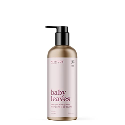 ATTITUDE 2-in-1 Shampoo and Body Wash for Baby, EWG Verified, Hypoallergenic, Plant- and Mineral-Based Ingredients, Vegan and Cruelty-Free, Refillable Aluminum Bottle, Unscented, 473 ml