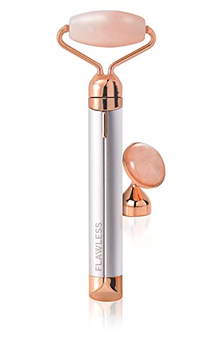 Finishing Touch Flawless Contour Vibrating Face Roller & Face Massager, At Home Facial Skin Care Tool, Rose Quartz