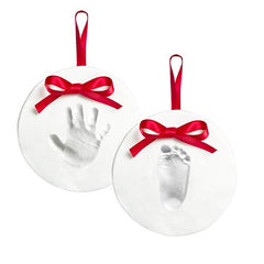 Pearhead 2-Pack Babyprints Handprint and Footprint Holiday Ornament Kit with Red Ribbon to Capture Baby's Prints