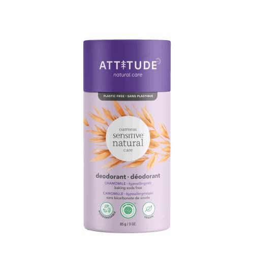 ATTITUDE Baking Soda Free Deodorant for Sensitive Skin Enriched with Oatmeal and Chamomile, EWG Verified, Aluminum Free, Plastic-Free, 85 grams