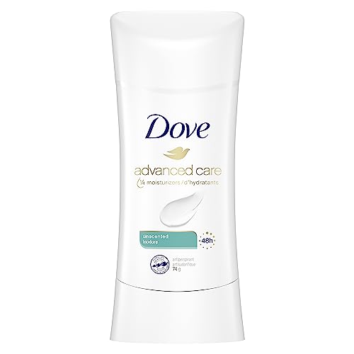 Dove Advanced Care Antiperspirant Stick Deodorant for women with 1/4 moisturizers Unscented for 48 hour protection and soft and comfortable underarms 74 g