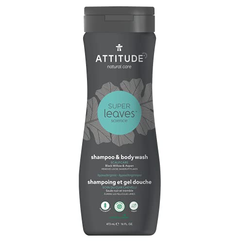 ATTITUDE 2in1 Shampoo and Body Wash, EWG Verified, Plant and Mineral-Based Ingredients, Vegan and Cruelty-free Personal Care Products, Scalp Care, Black Willow and Aspen, 473 ml
