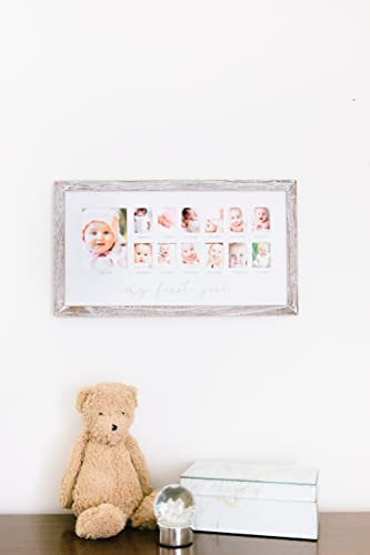Pearhead My First Year Photo Moments Baby Keepsake Picture Frame, Baby’s First Year Photo Frame, Mother’s Day Accessory, Gender-Neutral Baby Milestone Nursery Décor, Rustic