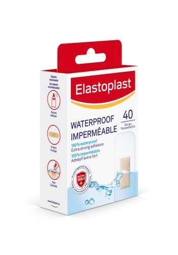 Elastoplast Aqua Protect Waterproof Adhesive Bandages | 40 Strips, Transparent | 100% Waterproof | Extra Strong Adhesion | Ideal for washing, showering, bathing and swimming | Non-stick Wound Pad | Bacteria Shield