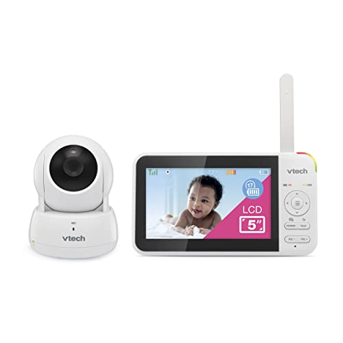 VTech VM924 Pan & Tilt Video Baby Monitor, 5" LCD Screen, Up to 17 Hrs Video Battery Life, Plug & Play, 1.33x Zoom, Night Vision, Up to 1000ft Range, Soothing Sounds, 2-Way Talk, Secured Transmission