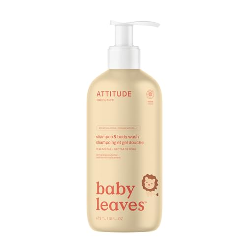 ATTITUDE Shampoo and Body Wash for Baby & Newborn, EWG Verified, Hypoallergenic, Plant- and Mineral-Based Ingredients, Vegan and Cruelty-free, Pear Nectar, 473 ml