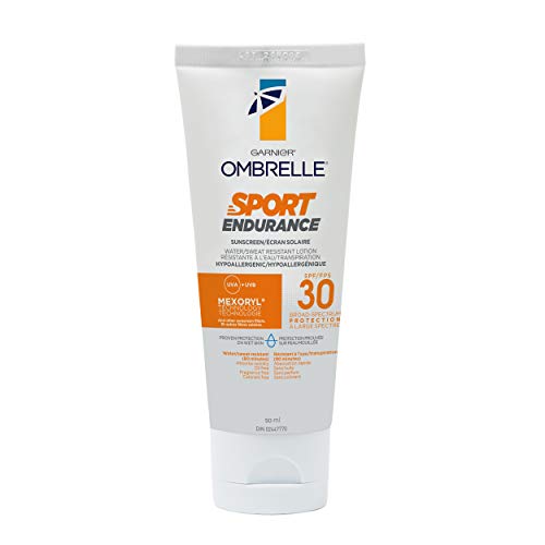 Garnier Ombrelle Sport Sunscreen Lotion, SPF 30, Sweat and Water Resistant, Fast Drying, Hypoallergenic, Oil and Fragrance Free, Travel Size, 50mL