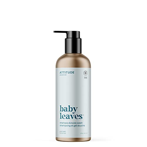 ATTITUDE 2-in-1 Shampoo and Body Wash for Baby, EWG Verified, Hypoallergenic, Plant- and Mineral-Based Ingredients, Vegan and Cruelty-Free, Refillable Aluminum Bottle, Almond Milk, 473 ml
