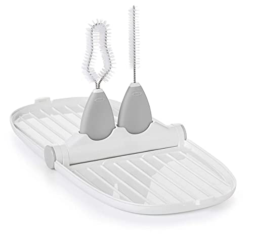 Oxo Tot Breast Pump Parts Compact Drying Rack with Detail Brushes, Gray