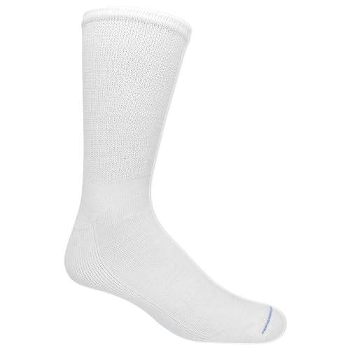 Dr. Scholl's Men's 4 Pack Diabetic and Circulatory Non-Binding Crew Sock, White, Shoe Size:7-12