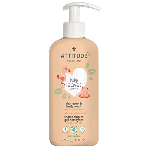 ATTITUDE 2-in-1 Shampoo and Body Wash for Baby, EWG Verified, Dermatologically Tested, Made with Naturally Derived Ingredients, Vegan, Orange and Pomegranate, 473 mL