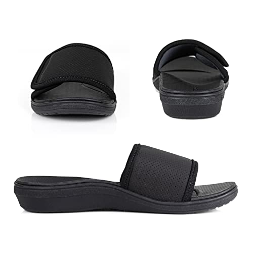 Powerstep Women's Arch Support, Plantar Fasciitis Relief Slide Sandal, Black, 11