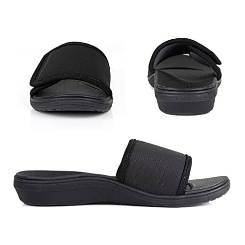 Powerstep Women's Arch Support, Plantar Fasciitis Relief Slide Sandal, Black - Blk, 9