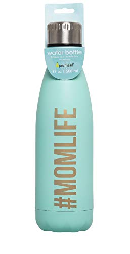 Pearhead #Momlife Stainless Steel Water Bottle, BPA Free Water Bottle Keepsake for New Mom’s and Expecting Moms, Travel Bottle, Teal, 17oz