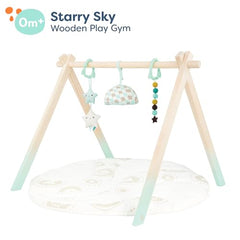 B. Toys – Wooden Baby Play Gym – Activity Mat – Starry Sky – 3 Hanging Sensory Toys – Organic Cotton – Natural Wood – Babies, Infants