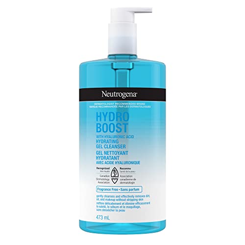 Neutrogena Hydro Boost Fragrance-Free Hydrating Cleansing Gel, Foaming, Facial Cleanser, Hyaluronic Acid, Paraben Free, 473-mL