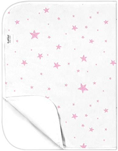 Kushies Deluxe Waterproof Changing Pad Liners - 20 x 30 inches Baby Changing Table Liners - Baby Changing Pads - Diaper Changing Flat Liner Pad Waterproof Portable (White w/Pink Stars)