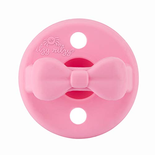 Itzy Ritzy Sweetie Soother Pacifier Set of 2, Silicone Newborn Pacifiers with Collapsible Handle and Two Air Holes for Added Safety, Set of 2 in Cotton Candy and Watermelon