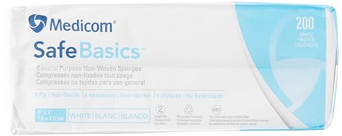 Medicom Safebasics general purpose Non-Woven Sponges, Non-Sterile, 4 ply, 200 units (3" X 3"), 200 Count