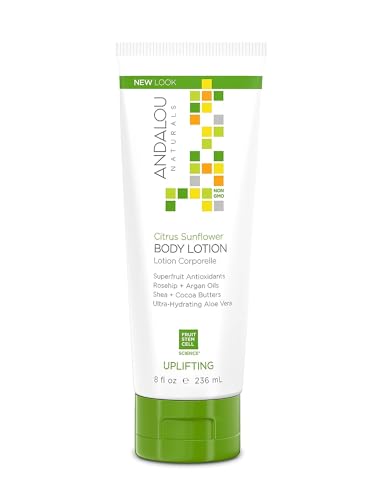 Andalou Naturals Citrus Sunflower Body Lotion - Uplifting All Over Body Lotion with Rosehip, Argan Oils, Shea, Cocoa Butter, and Ultra-Hydrating Aloe Vera, 236 mL.