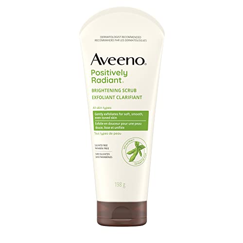 Aveeno Face Face scrub, positively Radiant Skin Brightening Daily Facial Exfoliator for Dark Spots, With soy extract, Oil free, non-comedogenic, 198 Grams