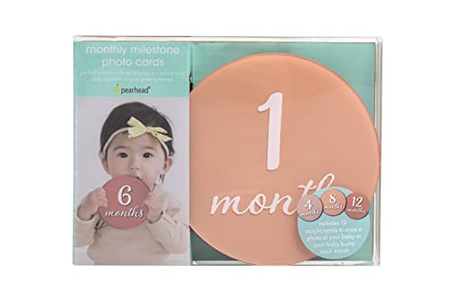 Pearhead Acrylic Monthly Milestone Photo Cards, Baby’s First Year Photo Prop Discs, Pregnancy Journey Milestone Markers, Blush Pink