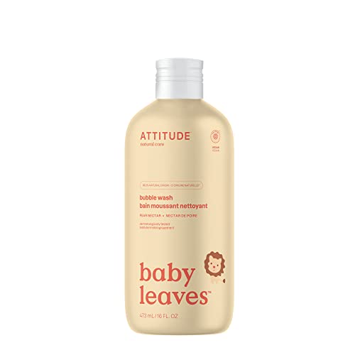 ATTITUDE Bubble Bath and Body Wash for Baby, EWG Verified, Dermatologically Tested, Plant- and Mineral-Based Ingredients, Vegan and Cruelty-free, Pear Nectar, 473 ml (Packaging May Vary)