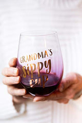 Pearhead Grandma's Sippy Cup Stemless Wine Glass, Gift for New Grandmother, Pink