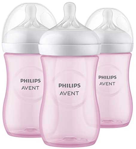 Philips Avent Natural Baby Bottle With Natural Response Nipple, Pink, 9oz, 3 pack, SCY903/13