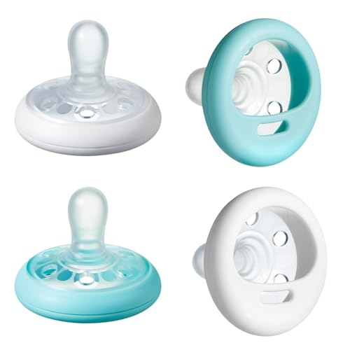 Tommee Tippee 4 Piece Closer to Nature Soother Pacifier, White & Ice Blue, 6-18 months