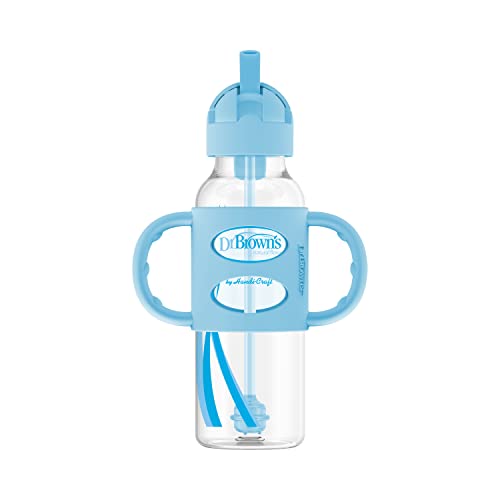 Dr. Brown's Milestones Sippy Straw Bottle with Silicone Handles, Blue, 8 oz