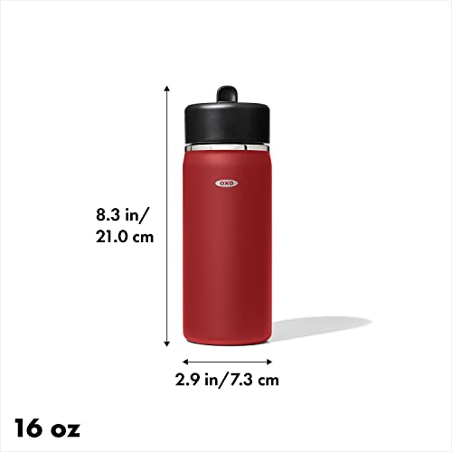 OXO Wide Mouth Straw Lid Water Bottle, 16oz, Garnet