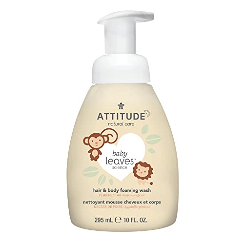 ATTITUDE Foaming Shampoo and Body Wash for Baby & Newborn, EWG Verified, Hypoallergenic Plant- and Mineral-Based Ingredients, Vegan and Cruelty-free, Pear Nectar, 295 mL