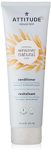 ATTITUDE Extra Gentle and Volumizing Conditioner for Sensitive Skin Enriched with Oat, Hypoallergenic, Vegan and Cruelty-free, Unscented, 240 ml