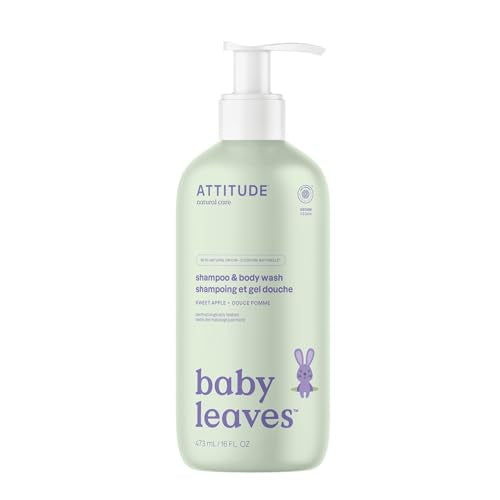 ATTITUDE 2-in-1 Shampoo and Body Wash for Baby, EWG Verified, Dermatologically Tested, Made with Naturally Derived Ingredients, Vegan, Sweet Apple, 473 mL