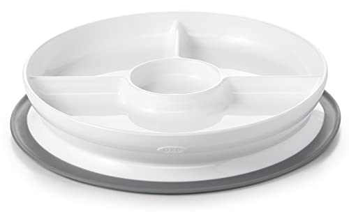 OXO Tot - Stick & Stay Suction Divided Plate - Seals Securely to Surfaces - Babies Toddlers 6 Months+ - Gray