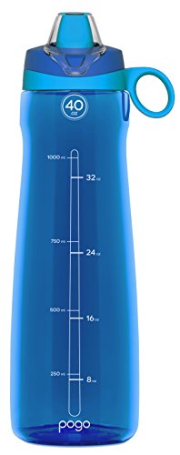 Pogo BPA-Free Tritan Plastic Water Bottle with Soft Straw, 40 Oz, Blue